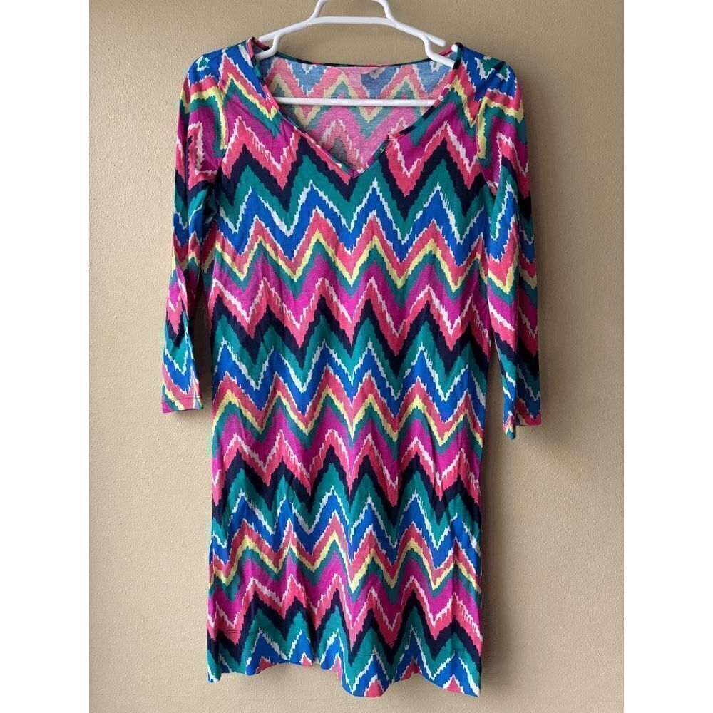 Lilly Pulitzer 3/4 Sleeve Triangle Striped Multi Color Dress Women's Size XS